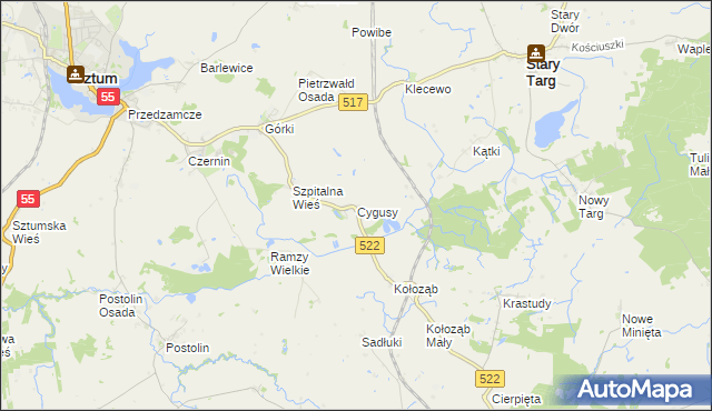 mapa Cygusy, Cygusy na mapie Targeo