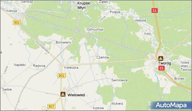 mapa Czarków gmina Wielowieś, Czarków gmina Wielowieś na mapie Targeo