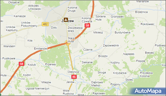 mapa Czarna gmina Złoczew, Czarna gmina Złoczew na mapie Targeo