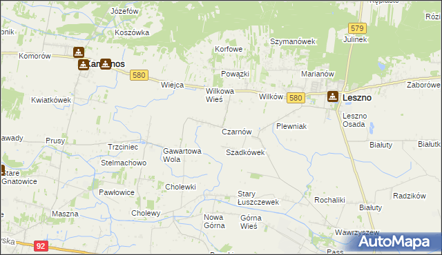 mapa Czarnów gmina Leszno, Czarnów gmina Leszno na mapie Targeo