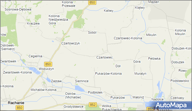 mapa Czartowiec gmina Tyszowce, Czartowiec gmina Tyszowce na mapie Targeo