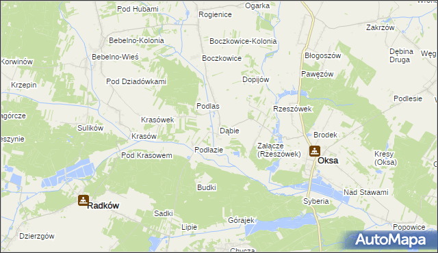 mapa Dąbie gmina Włoszczowa, Dąbie gmina Włoszczowa na mapie Targeo