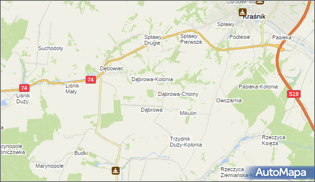 mapa Dąbrowa-Choiny, Dąbrowa-Choiny na mapie Targeo