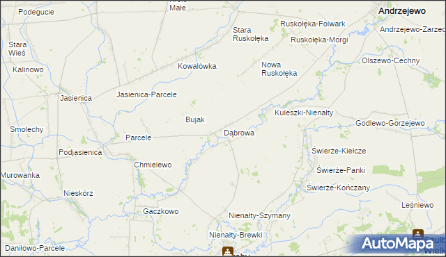 mapa Dąbrowa gmina Andrzejewo, Dąbrowa gmina Andrzejewo na mapie Targeo
