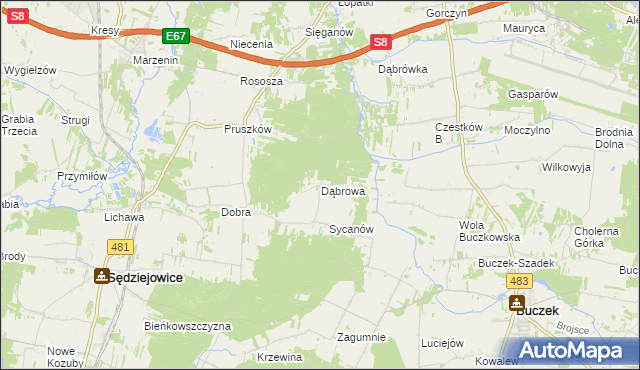mapa Dąbrowa gmina Buczek, Dąbrowa gmina Buczek na mapie Targeo