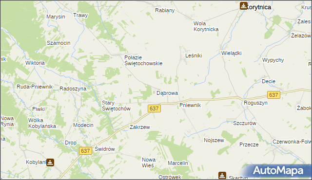 mapa Dąbrowa gmina Korytnica, Dąbrowa gmina Korytnica na mapie Targeo