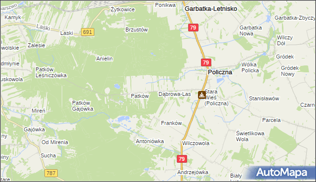 mapa Dąbrowa-Las, Dąbrowa-Las na mapie Targeo