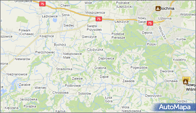 mapa Dąbrowica gmina Bochnia, Dąbrowica gmina Bochnia na mapie Targeo