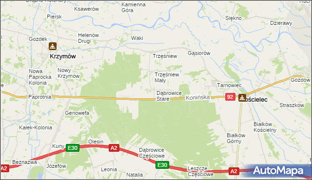 mapa Dąbrowice Stare, Dąbrowice Stare na mapie Targeo