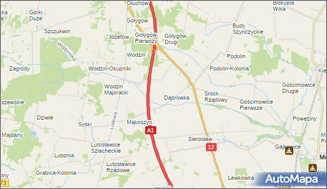 mapa Dąbrówka gmina Moszczenica, Dąbrówka gmina Moszczenica na mapie Targeo