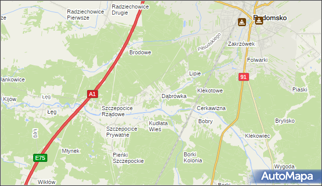 mapa Dąbrówka gmina Radomsko, Dąbrówka gmina Radomsko na mapie Targeo