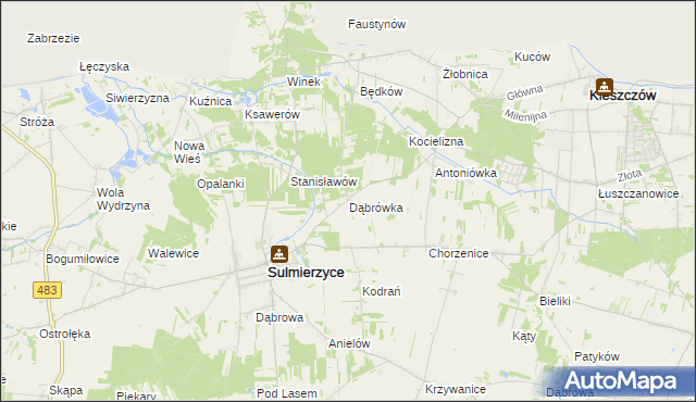mapa Dąbrówka gmina Sulmierzyce, Dąbrówka gmina Sulmierzyce na mapie Targeo