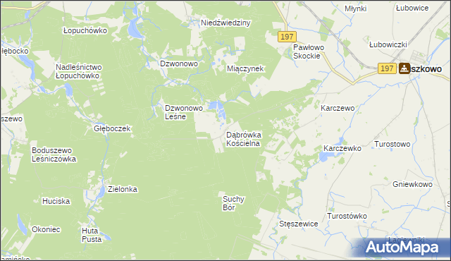 mapa Dąbrówka Kościelna gmina Kiszkowo, Dąbrówka Kościelna gmina Kiszkowo na mapie Targeo