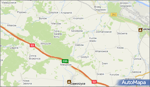 mapa Dalków gmina Gaworzyce, Dalków gmina Gaworzyce na mapie Targeo