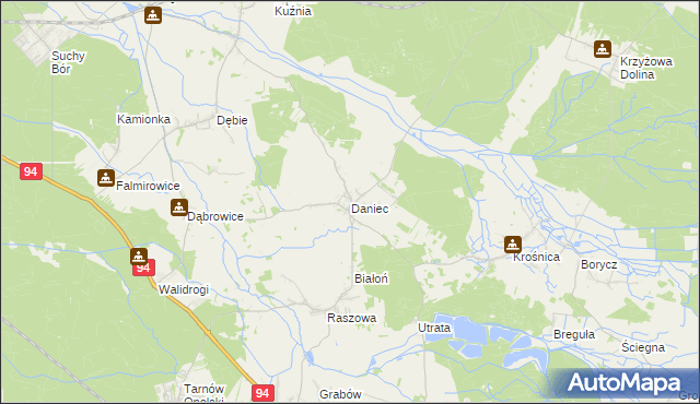 mapa Daniec, Daniec na mapie Targeo