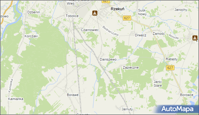 mapa Daniszewo gmina Rzekuń, Daniszewo gmina Rzekuń na mapie Targeo