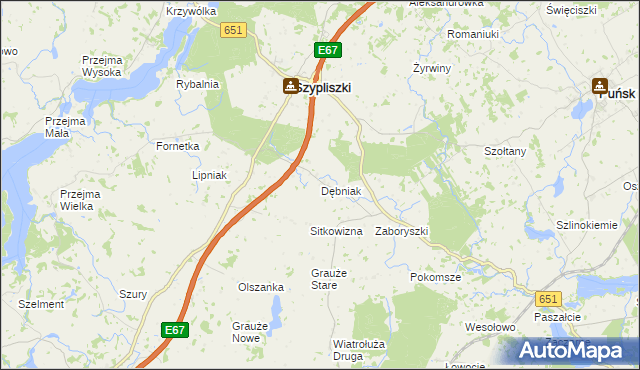 mapa Dębniak gmina Szypliszki, Dębniak gmina Szypliszki na mapie Targeo