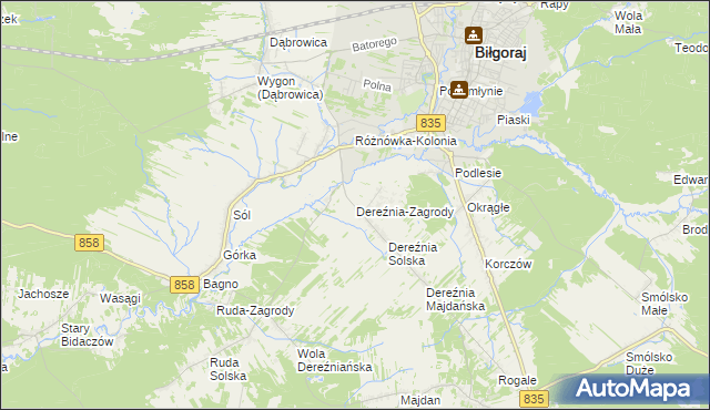 mapa Dereźnia-Zagrody, Dereźnia-Zagrody na mapie Targeo