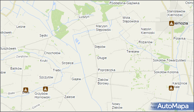mapa Długie gmina Kiernozia, Długie gmina Kiernozia na mapie Targeo