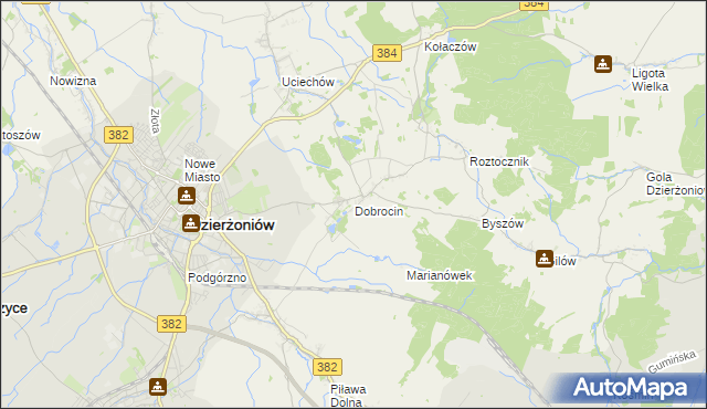 mapa Dobrocin gmina Dzierżoniów, Dobrocin gmina Dzierżoniów na mapie Targeo