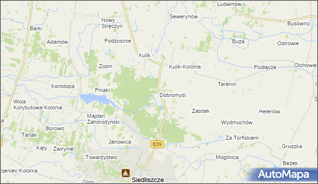 mapa Dobromyśl gmina Siedliszcze, Dobromyśl gmina Siedliszcze na mapie Targeo