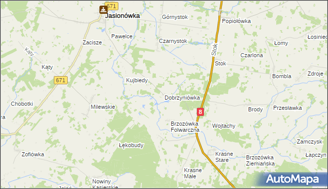 mapa Dobrzyniówka gmina Jasionówka, Dobrzyniówka gmina Jasionówka na mapie Targeo