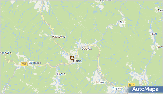 mapa Dołżyca gmina Cisna, Dołżyca gmina Cisna na mapie Targeo