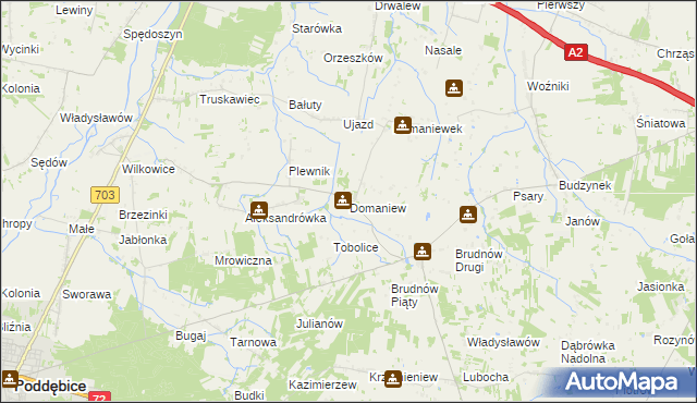 mapa Domaniew gmina Dalików, Domaniew gmina Dalików na mapie Targeo