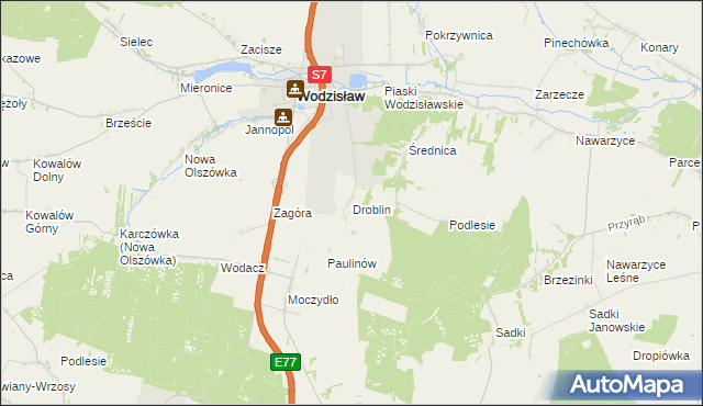 mapa Droblin gmina Wodzisław, Droblin gmina Wodzisław na mapie Targeo