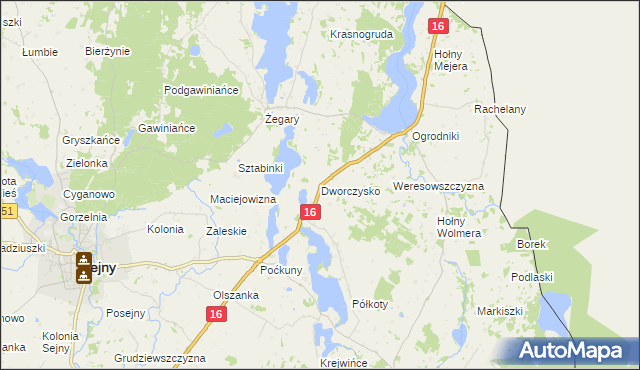 mapa Dworczysko gmina Sejny, Dworczysko gmina Sejny na mapie Targeo