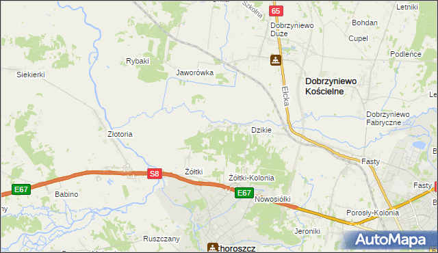 mapa Dzikie-Kolonia, Dzikie-Kolonia na mapie Targeo