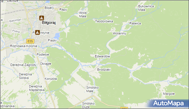 mapa Edwardów gmina Biłgoraj, Edwardów gmina Biłgoraj na mapie Targeo