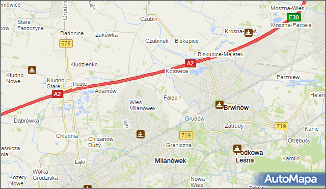 mapa Falęcin gmina Brwinów, Falęcin gmina Brwinów na mapie Targeo