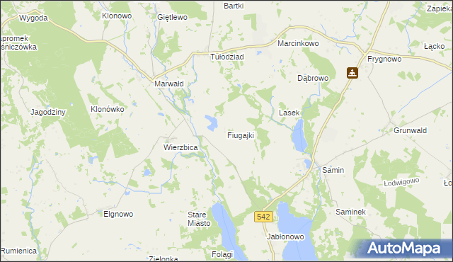 mapa Fiugajki gmina Dąbrówno, Fiugajki gmina Dąbrówno na mapie Targeo