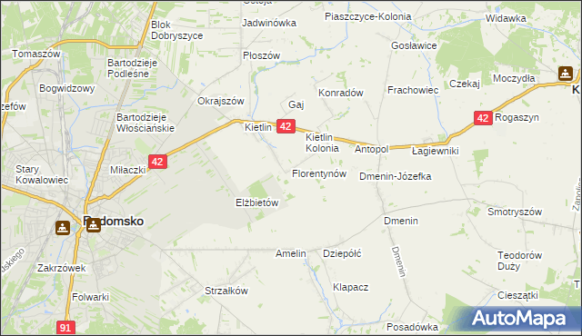 mapa Florentynów gmina Kodrąb, Florentynów gmina Kodrąb na mapie Targeo