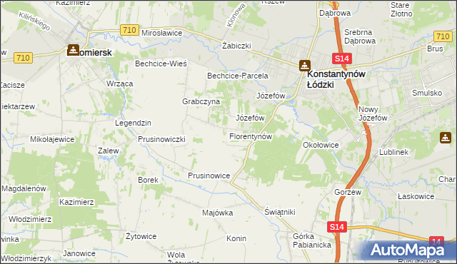 mapa Florentynów gmina Lutomiersk, Florentynów gmina Lutomiersk na mapie Targeo