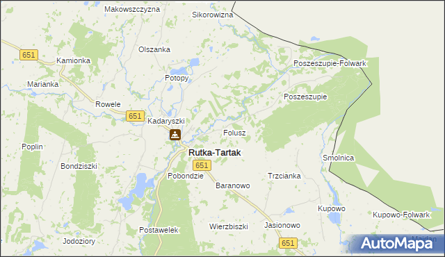 mapa Folusz gmina Rutka-Tartak, Folusz gmina Rutka-Tartak na mapie Targeo