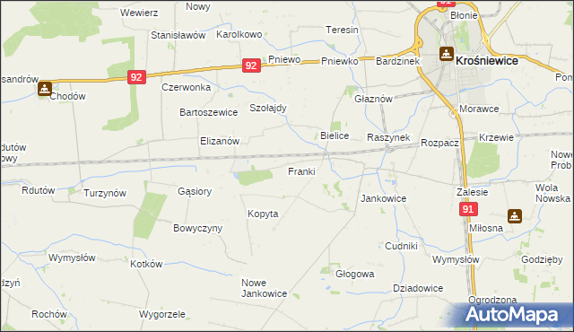 mapa Franki gmina Krośniewice, Franki gmina Krośniewice na mapie Targeo