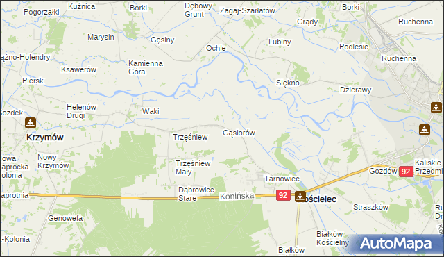 mapa Gąsiorów gmina Kościelec, Gąsiorów gmina Kościelec na mapie Targeo