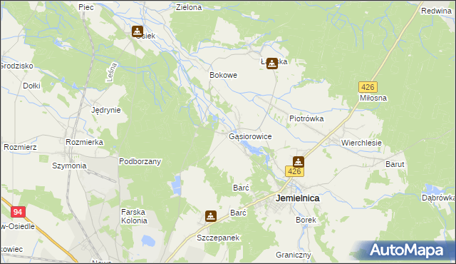 mapa Gąsiorowice, Gąsiorowice na mapie Targeo