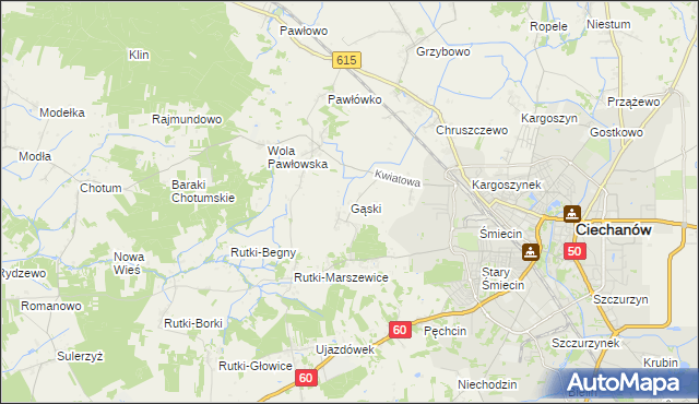 mapa Gąski gmina Ciechanów, Gąski gmina Ciechanów na mapie Targeo
