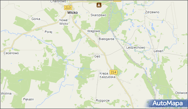 mapa Gęś gmina Wicko, Gęś gmina Wicko na mapie Targeo