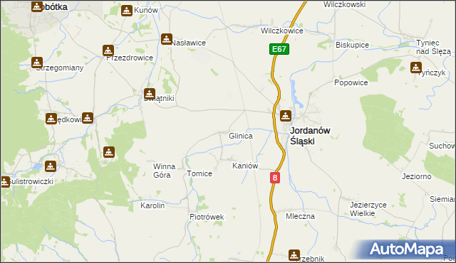 mapa Glinica gmina Jordanów Śląski, Glinica gmina Jordanów Śląski na mapie Targeo