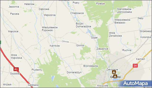 mapa Glinnik gmina Głowno, Glinnik gmina Głowno na mapie Targeo