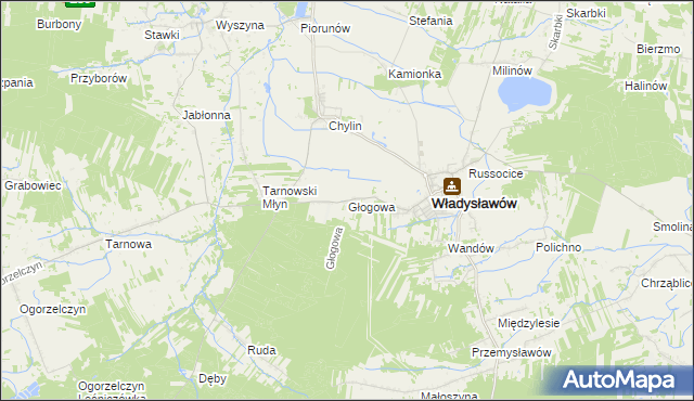 mapa Głogowa gmina Władysławów, Głogowa gmina Władysławów na mapie Targeo