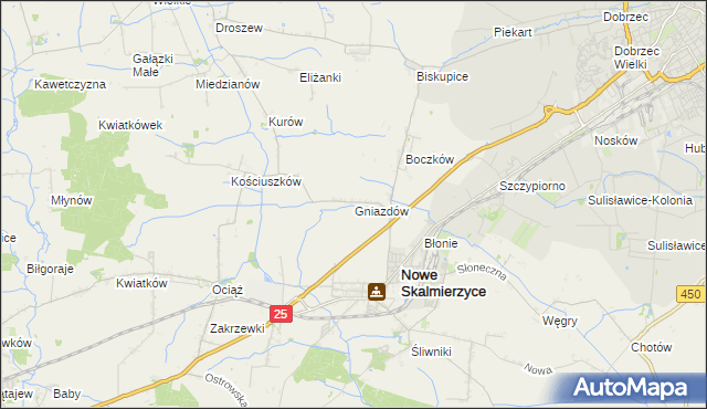 mapa Gniazdów gmina Nowe Skalmierzyce, Gniazdów gmina Nowe Skalmierzyce na mapie Targeo
