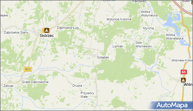 mapa Gołąbek gmina Skórzec, Gołąbek gmina Skórzec na mapie Targeo