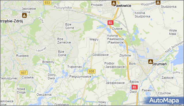 mapa Golasowice, Golasowice na mapie Targeo