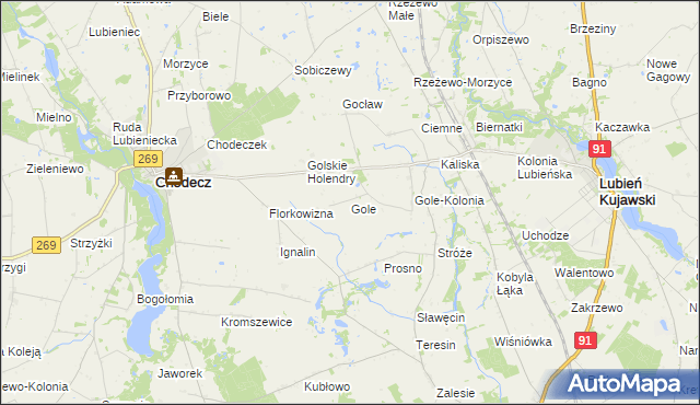 mapa Gole gmina Lubień Kujawski, Gole gmina Lubień Kujawski na mapie Targeo