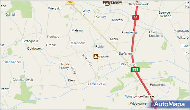 mapa Goliszew gmina Krzyżanów, Goliszew gmina Krzyżanów na mapie Targeo